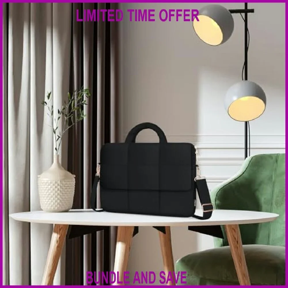 Puffy Laptop Shoulder Bag Quilted Messenger with Multiple Pockets